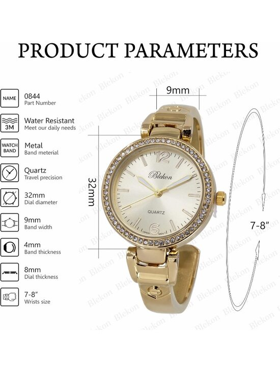 Women\'s Gold Analog Quartz Metal hinged Pearl Cuff Rhinestones Bracelet Watch main image 6